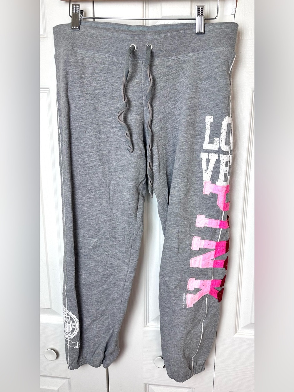 VTG Pink VICTORIA’S SECRET Gray Sweats Pants Felt Ski Team Love Joggers Vintage